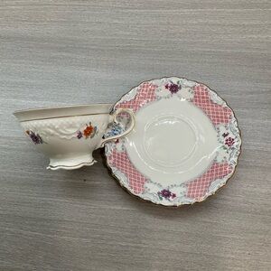 VINTAGE SCHUMANN BAVARIA GERMANY DEMITASSE FOOTED TEACUP AND SAUCER SET